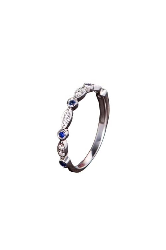 1ct Natural Sapphire & Diamond Stackable Half Eternity Band 14k SOLID White Gold