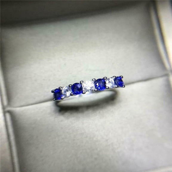 HeartsAndYou 1ct Natural Sapphire & Diamond Wedding Band Half Eternity 14k SOLID White Gold