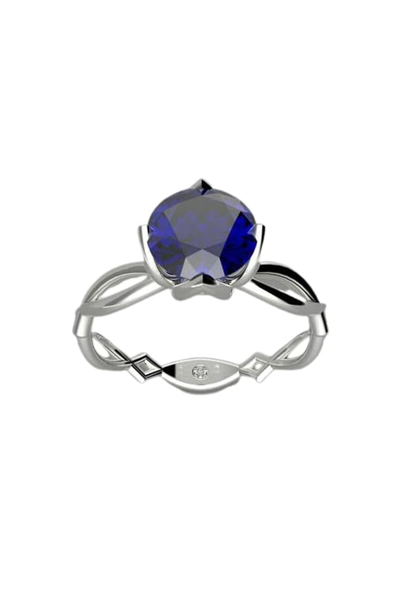 1ct Natural Sapphire Split Shank Open Floral Solitaire Ring 14k SOLID White Gold