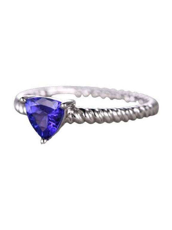 1ct Natural Trillion Blue Sapphire Ring Braided Solitaire 14k SOLID White Gold