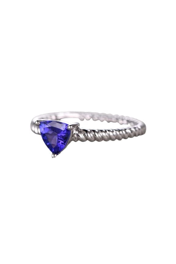 1ct Natural Trillion Blue Sapphire Ring Braided Solitaire 14k SOLID White Gold