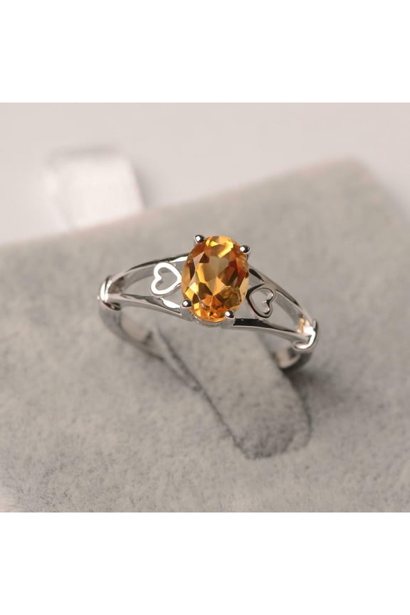 1ct Natural Yellow Citrine Open Heart Shank Solitaire Ring 14k SOLID White Gold