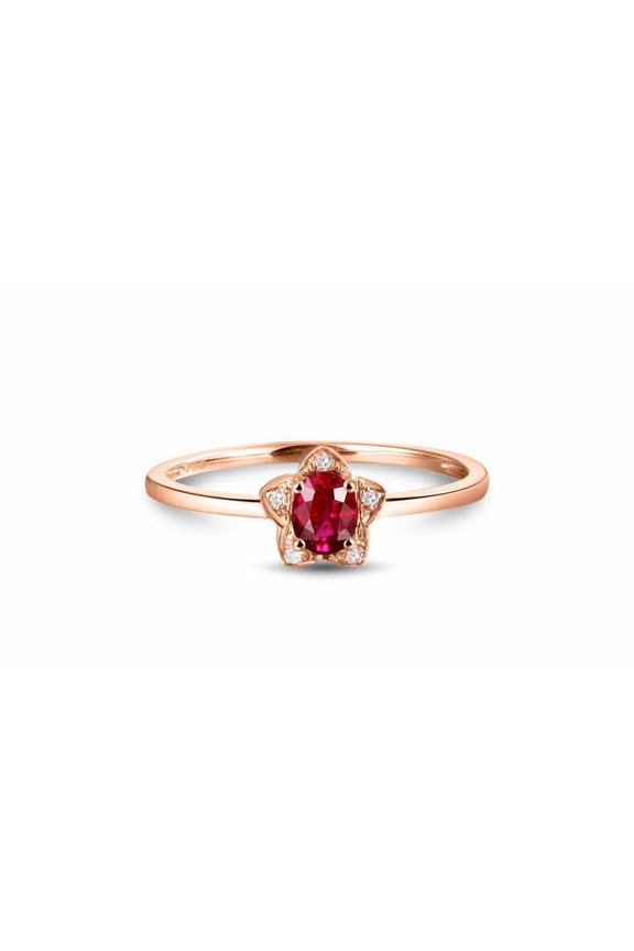 1ct Oval Cut Natural Pink Ruby & Moissanite Star Petite Ring 14k SOLID Rose Gold
