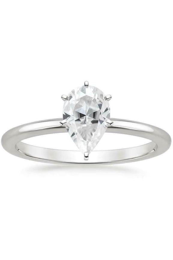 1ct Pear Cut Moissanite Solitaire Engagement Ring for Women 18k White Gold Over Silver Six Prong