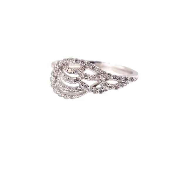 HeartsAndYou 1ct Round Cut Moissanite Angel Wings Fairy Princess Ring 18k White Gold Over Silver