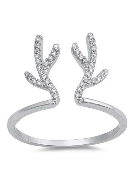 1ct Round Cut Moissanite Deer Antler Horns Stylish Party Ring 18k White Gold Over Silver