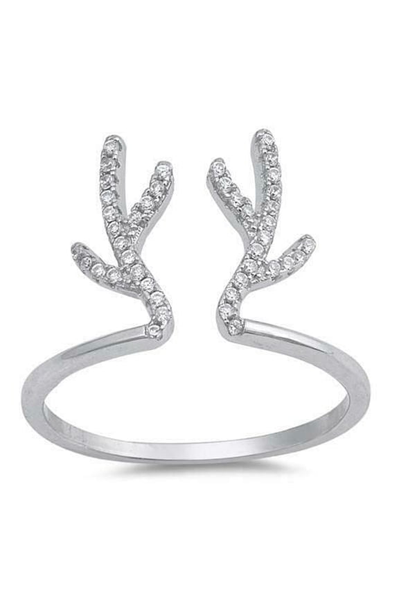 1ct Round Cut Moissanite Deer Antler Horns Stylish Party Ring 18k White Gold Over Silver