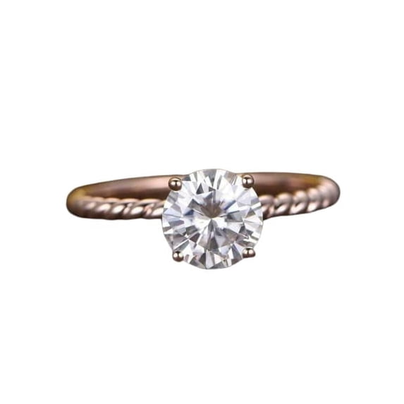 HeartsAndYou 1ct Round Cut Moissanite Engagement Ring for Women 18k Rose Gold Over Silver Rope Solitaire