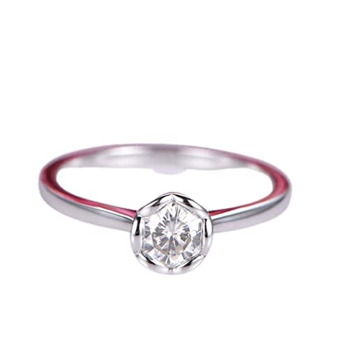 HeartsAndYou 1ct Round Cut Moissanite Engagement Ring for Women Bezel Set Solitaire 18k White Gold Over Silver Stylish