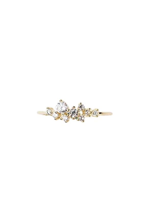 1ct Round Cut Moissanite Engagement Ring for Women Cluster Minimalist 18k Yellow Gold Over Silver