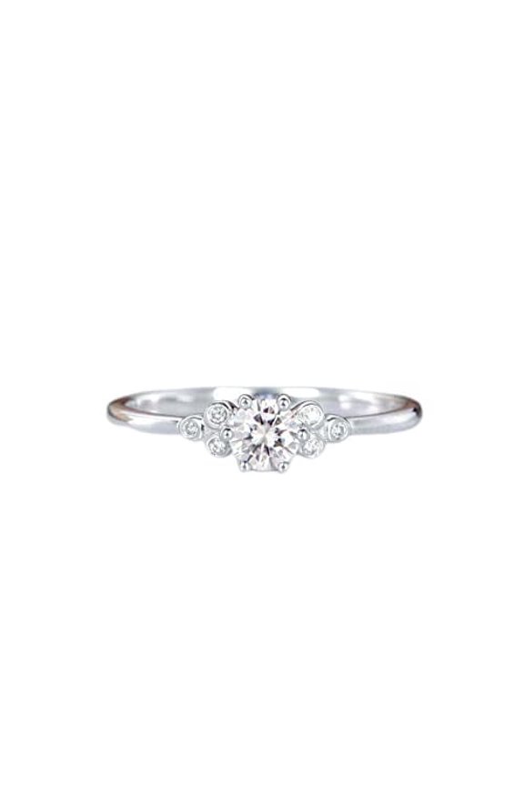 1ct Round Cut Moissanite Engagement Ring for Women Minimalist Petite 18k White Gold Over Silver