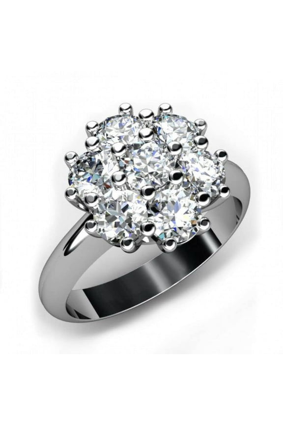 1ct Round Cut Moissanite Flower Cluster Engagement Ring for Women 18k White Gold Over Silver