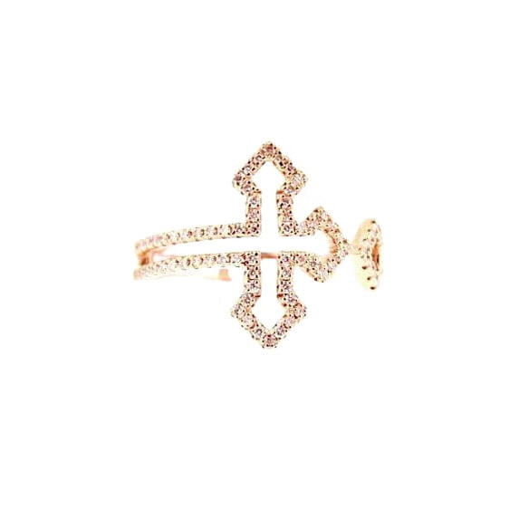 HeartsAndYou 1ct Round Cut Moissanite Jesus Christ Cross Unique Ring 18k Rose Gold Over Silver