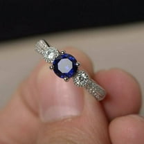 HeartsAndYou 1ct Round Cut Natural Blue Sapphire Ring 14k SOLID White Gold Moissanite Accent