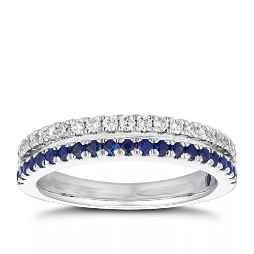 HeartsAndYou 1ct Round Cut Natural Sapphire & Moissanite Dual Row Band 14k SOLID White Gold