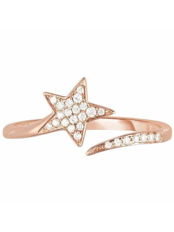 1ct Round Moissanite Shooting Star Open Bypass Engagement Ring for Women 18k Rose Gold Over Silver