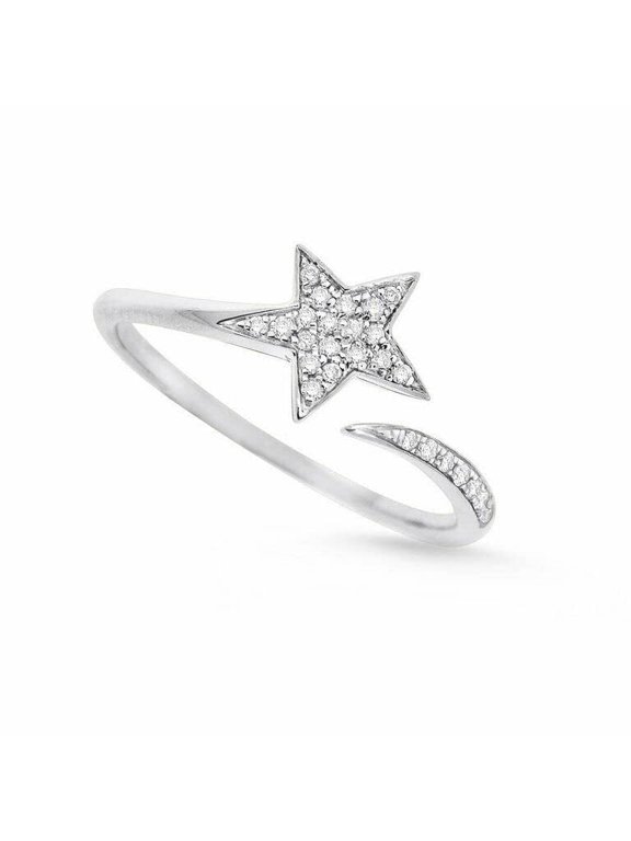 1ct Round Moissanite Shooting Star Open Bypass Engagement Ring for Women White Gold Plated