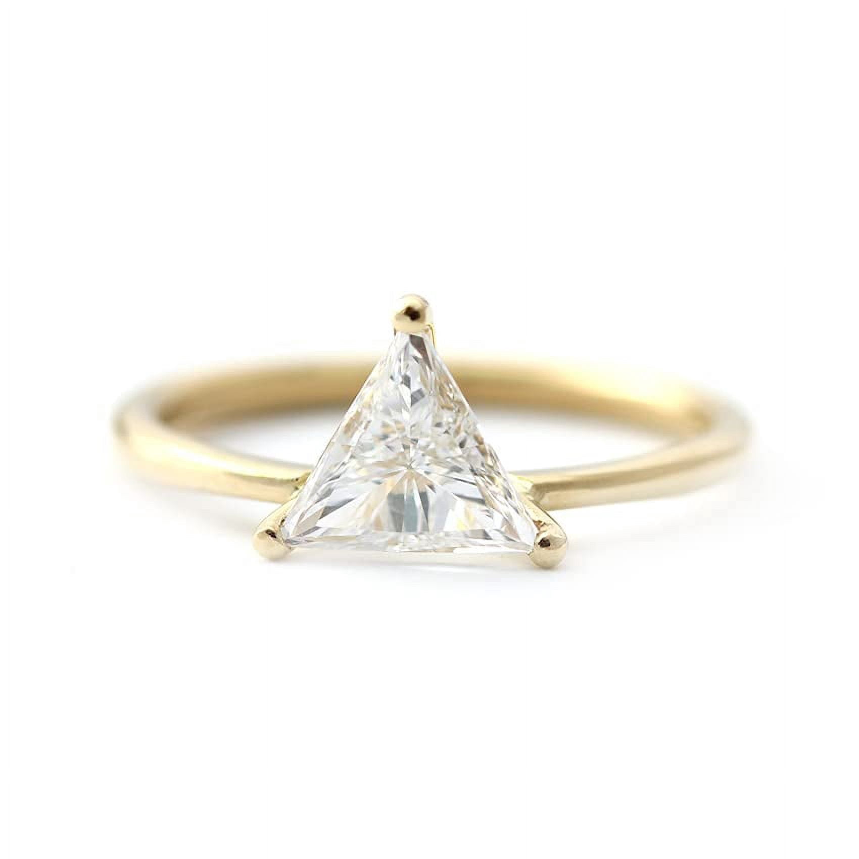 HeartsAndYou 1ct Trillion Cut Moissanite Engagement Ring for Women 18k Yellow Gold Over Silver Minimalist Dainty