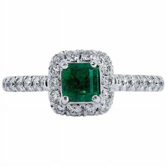 HeartsAndYou 2.03ct Natural Green Emerald & Diamond Ring Halo Real 14k Solid White Gold