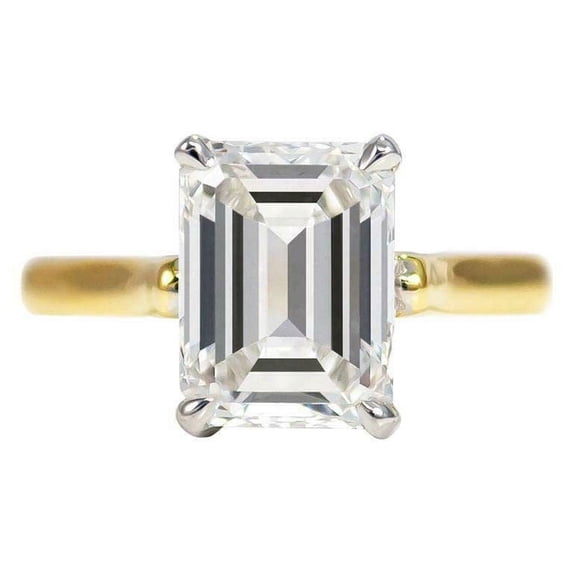 HeartsAndYou 2.1ct Emerald Cut Moissanite Engagement Ring for Women Classic Solitaire 18k Yellow Gold over Silver