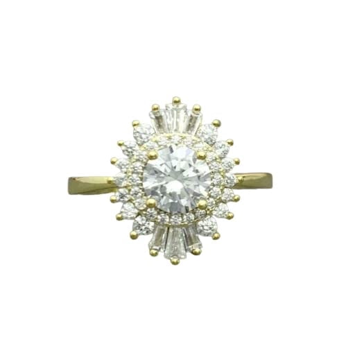 HeartsAndYou 2.1ct Engagement Ring for Women Round Cut Moissanite Ballerina Sunburst 18k Yellow Gold over Silver