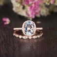 thumbnail image 1 of HeartsAndYou 2.1ct Natural Aquamarine & Diamond Bridal Wedding Set Ring 14k SOLID Rose Gold, 1 of 8