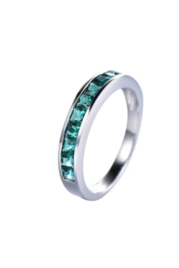 2.1ct Natural Green Emerald Channel Set Half Eternity Band 14k SOLID White Gold