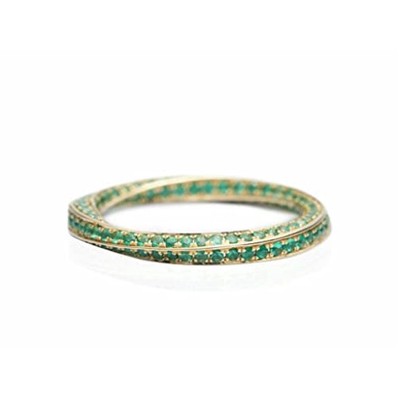 HeartsAndYou 2.1ct Natural Green Emerald Wedding Band Full Eternity 14k SOLID Yellow Gold