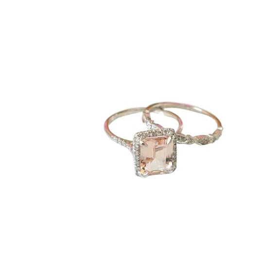 HeartsAndYou 2.1ct Natural Morganite Engagement Ring 100% 14k SOLID White Gold Bridal Set