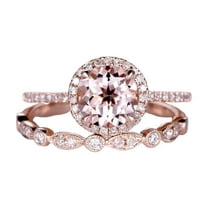 HeartsAndYou 2.1ct Natural Morganite Halo Bridal Set Engagement Ring 100% 14k SOLID Rose Gold