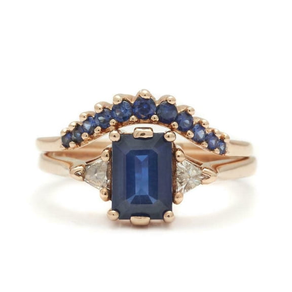 HeartsAndYou 2.1ct Natural Sapphire & Diamond Engagement Ring 14k SOLID Rose Gold Bridal Set