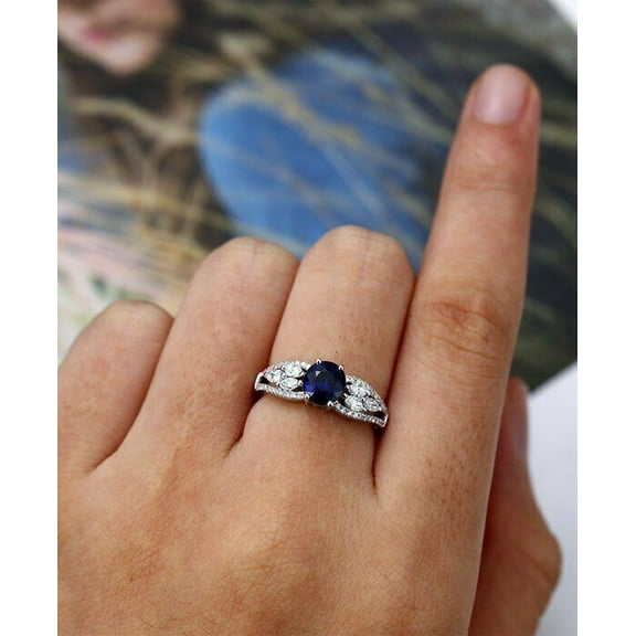 HeartsAndYou 2.1ct Natural Sapphire Engagement Ring 14k SOLID White Gold Accent Solitaire