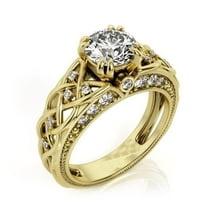 HeartsAndYou 2.1ct Round Cut Moissanite Engagement Ring for Women 18k Yellow Gold over Silver Filigree Braided