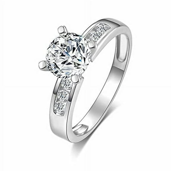 HeartsAndYou 2.1ct Round Cut Moissanite Engagement Ring for Women Channel Set Accents 18k White Gold over Silver