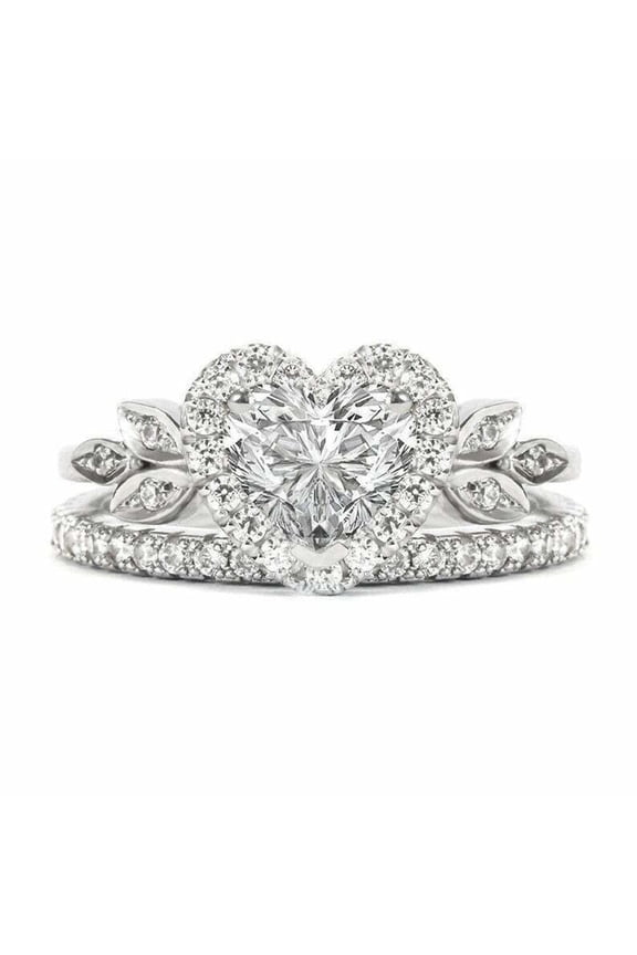 2.25ct Heart Cut Moissanite Engagement Ring for Women Bridal Set Halo 18k White Gold Over Silver