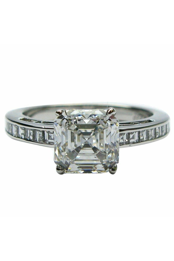 2.2ct Asscher Cut Moissanite Engagement Ring for Women Accent Solitaire 18k White Gold over Silver