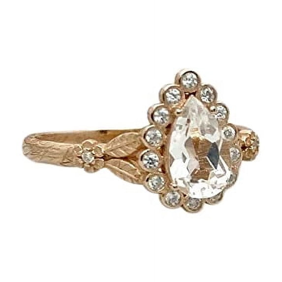 HeartsAndYou 2.2ct Engagement Ring for Women Pear Cut Moissanite Leaf Inspired Halo 18k Yellow Gold over Silver