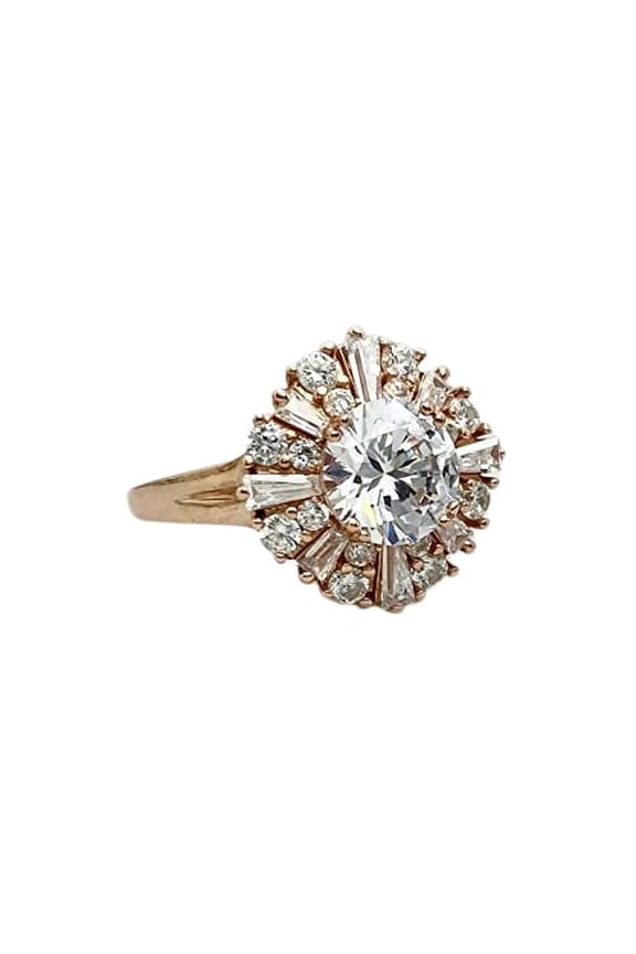 2.2ct Engagement Ring for Women Round Cut Moissanite Ballerina Sunburst 18k Rose Gold over Silver