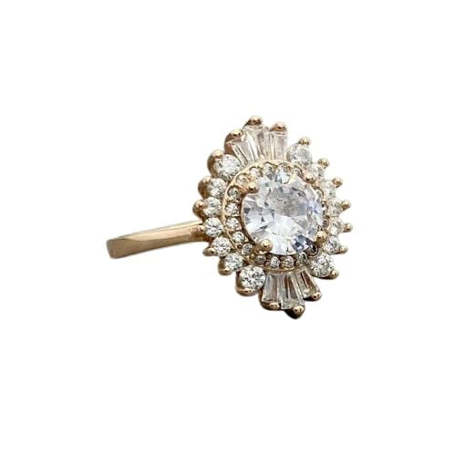 HeartsAndYou 2.2ct Engagement Ring for Women Round Cut Moissanite Ballerina Sunburst 18k Yellow Gold over Silver