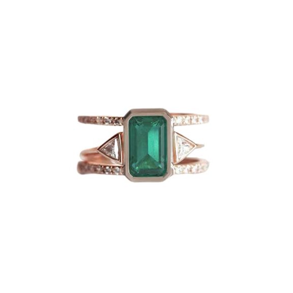 HeartsAndYou 2.2ct Green Natural Engagement Ring Cocktail Two Row 100% 14k SOLID Rose Gold