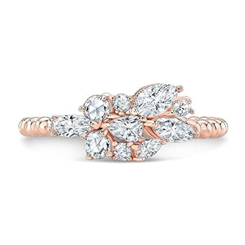 HeartsAndYou 2.2ct Marquise Cut Moissanite Engagement Ring for Women 18k Rose Gold over Silver Cluster Braided