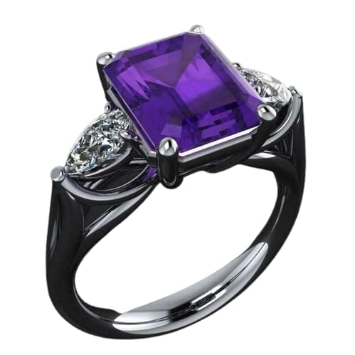 HeartsAndYou 2.2ct Natural Amethyst & Diamond Trilogy Engagement Ring 14k SOLID White Gold