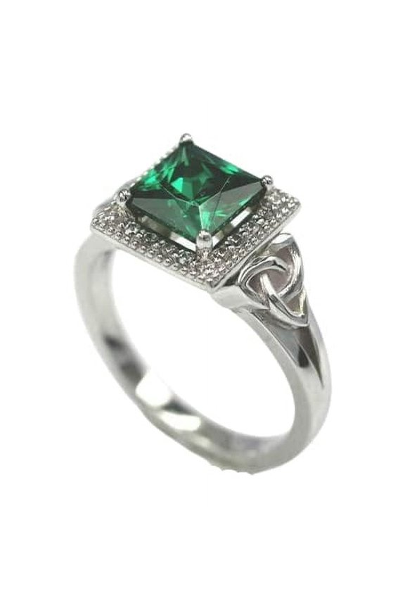 2.2ct Natural Emerald & Diamond Halo Celtic Trinity Ring 14k SOLID White Gold