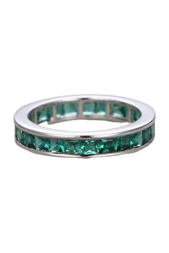 2.2ct Natural Green Emerald Channel Set Eternity Band 100% 14k SOLID White Gold