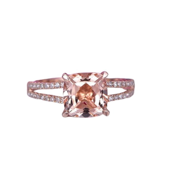 HeartsAndYou 2.2ct Natural Morganite Diamond Engagement Ring Split Shank 14k SOLID Rose Gold