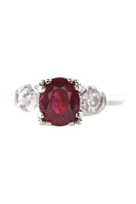 2.2ct Natural Ruby & Diamond Ring Trilogy 100% REAL 14k SOLID White Gold
