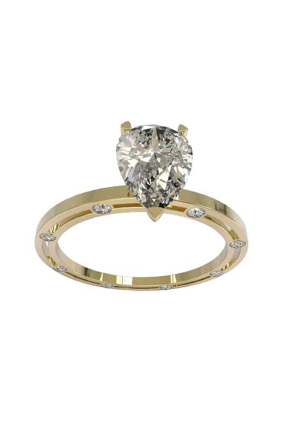 2.2ct Pear Cut Moissanite Solitaire Open Stylish Shank Ring 18k Yellow Gold over Silver