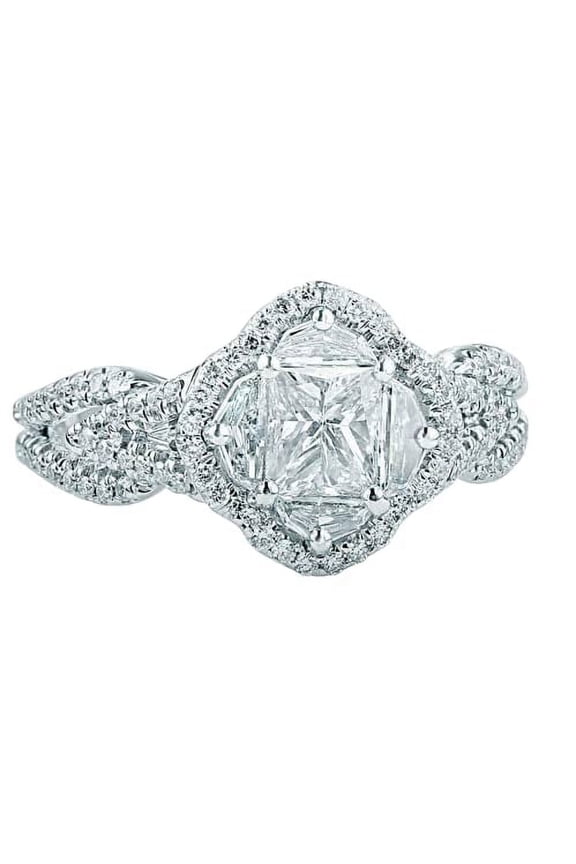 2.2ct Princess Cut Moissanite Vintage Inspired Cocktail Art Deco Ring 18k White Gold over Silver