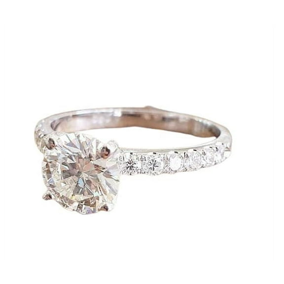 HeartsAndYou 2.2ct Round Moissanite Engagement Ring for Women Solitaire with Accents 18k White Gold over Silver