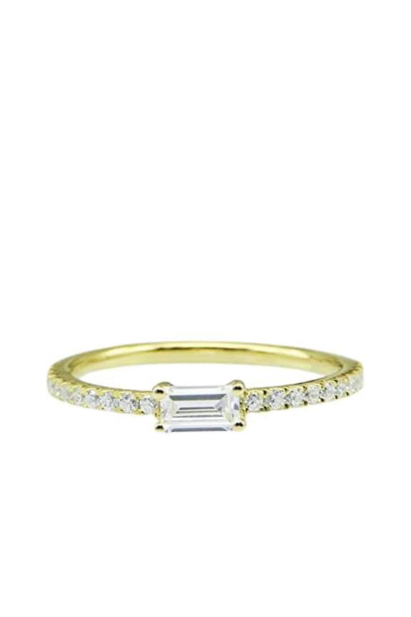 2.3ct Baguette Cut Moissanite Engagement Ring for Women East West Design 18k Yellow Gold over Silver